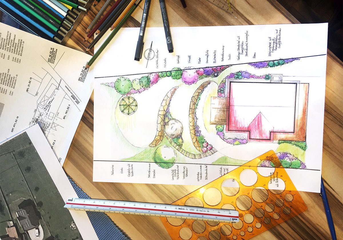 Gartengestaltung Libelle - Isabella Pfenning - Gartenplanung - handgezeichneter Gartenplan
