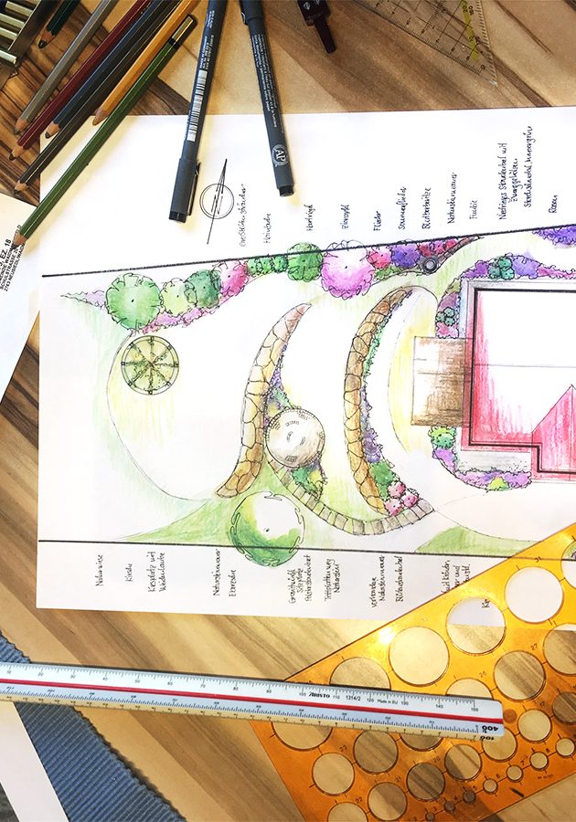 Gartengestaltung Libelle - Isabella Pfenning - Gartenplanung - handgezeichneter Gartenplan